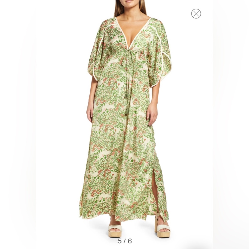 RAGA Kochi Leopard Print Plunge Maxi Dress NWT
